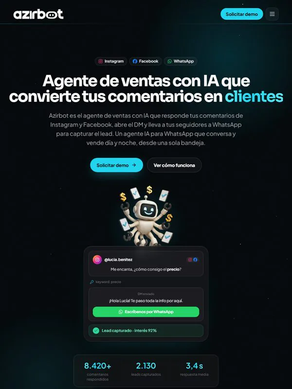 Portada de azirbot.ai, el sitio de Azirbot
