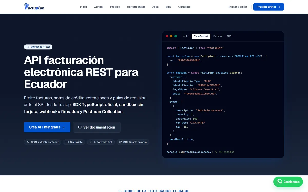 API REST de Factuplan en factuplan.com.ec/api