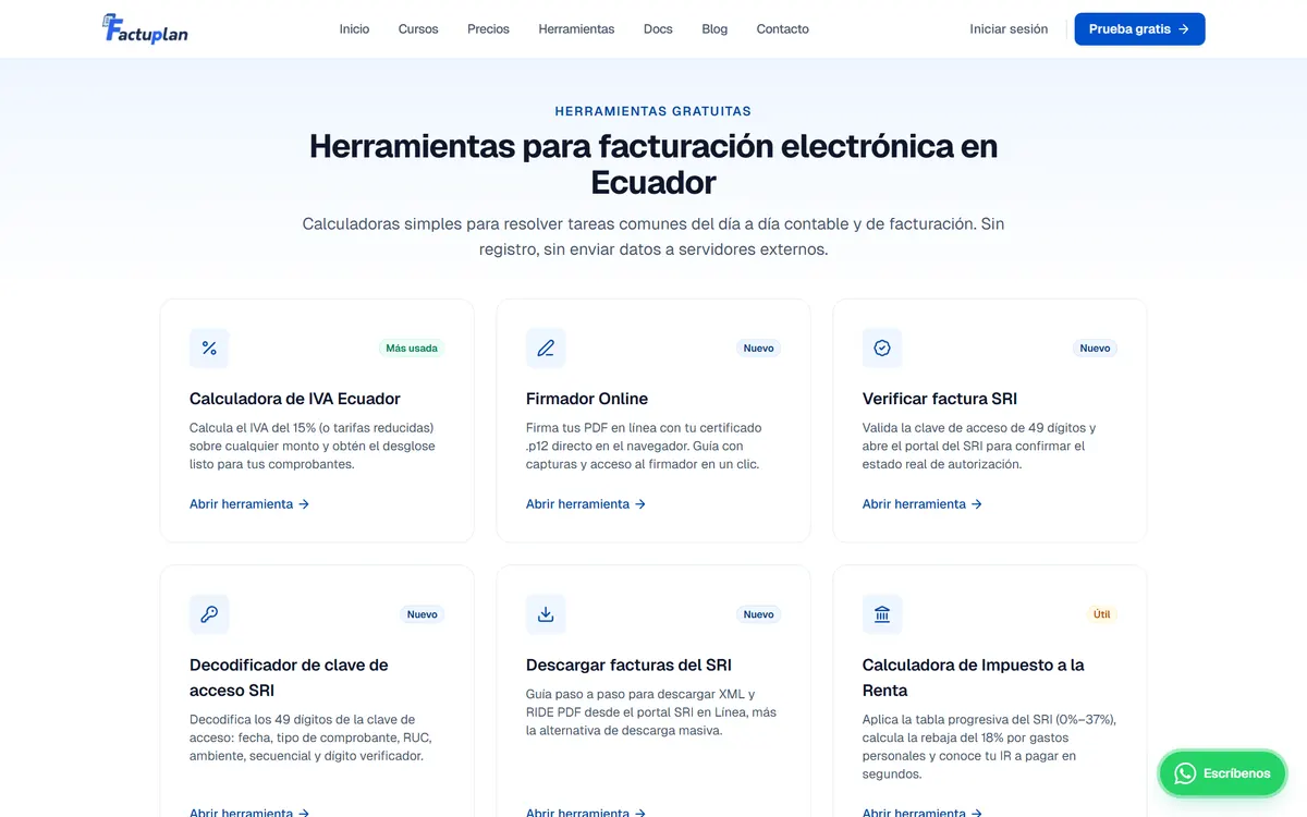 Herramientas gratuitas de Factuplan en factuplan.com.ec/herramientas