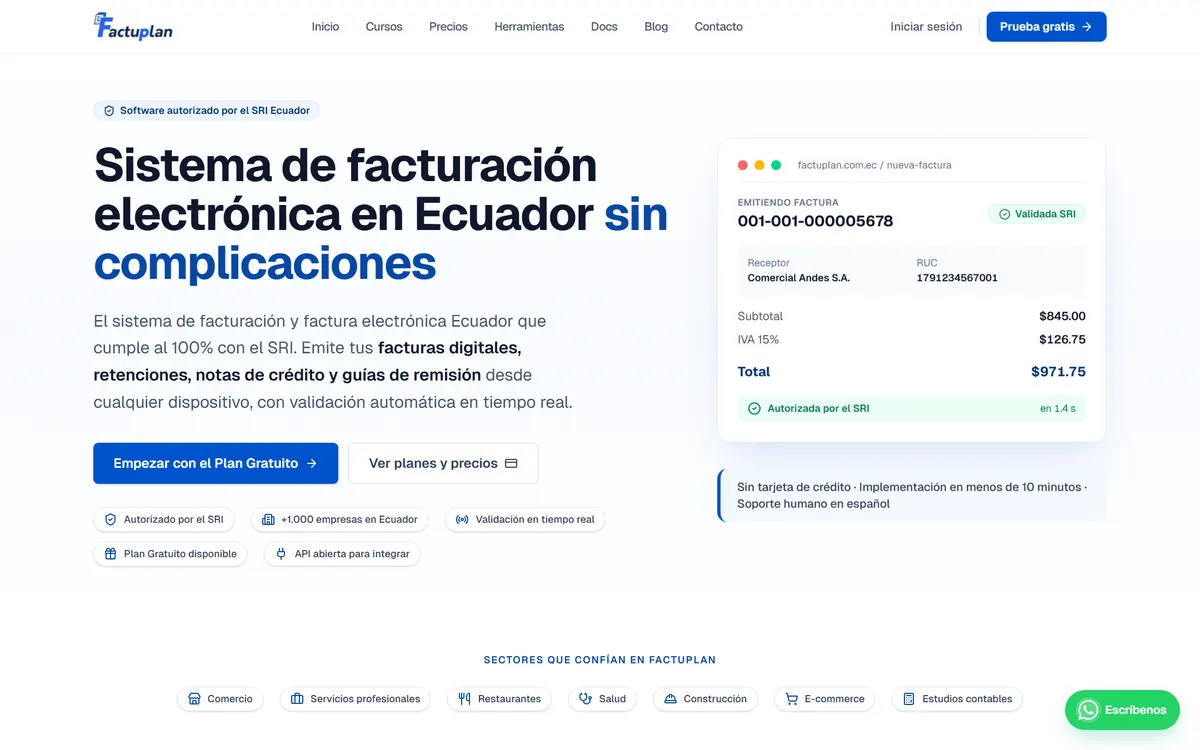 Inicio de Factuplan en factuplan.com.ec
