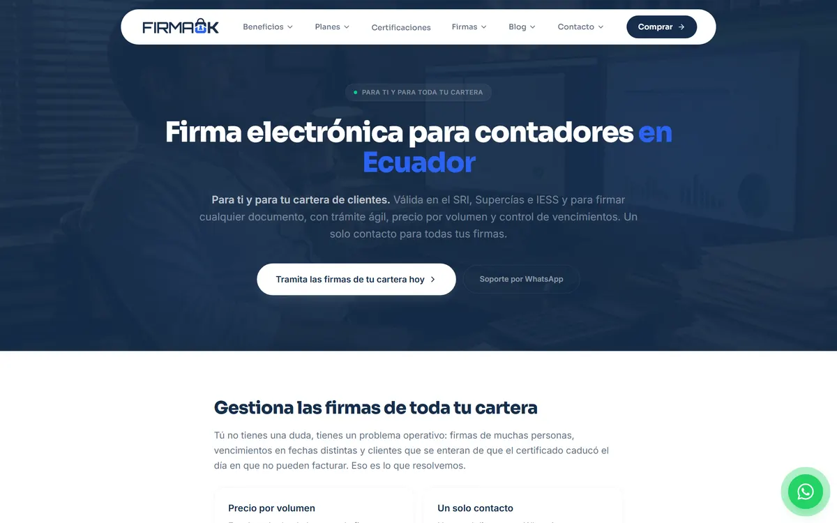 Landing por profesión de FirmaOK en firmaok.com.ec/firma-electronica-para-facturar/contador