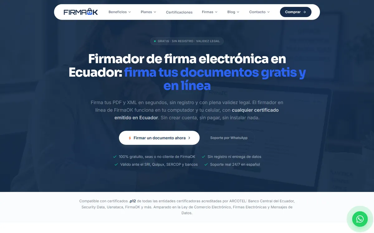 Firmador en línea de FirmaOK en firmaok.com.ec/firmador-firmaok