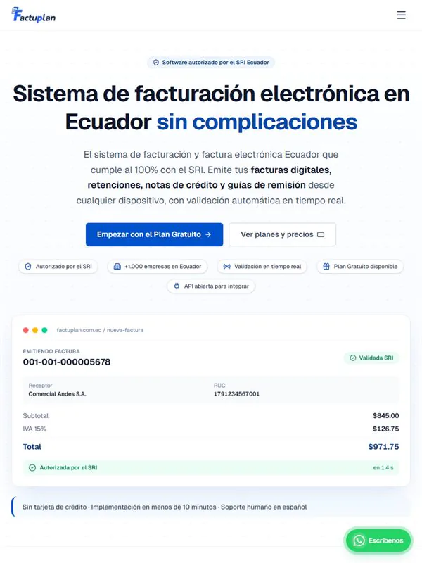 Portada de factuplan.com.ec, el sitio de Factuplan