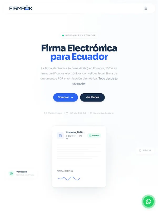 Portada de firmaok.com.ec, el sitio de FirmaOK