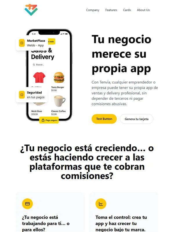 Portada de tenvia.ec, el sitio de Tenvia